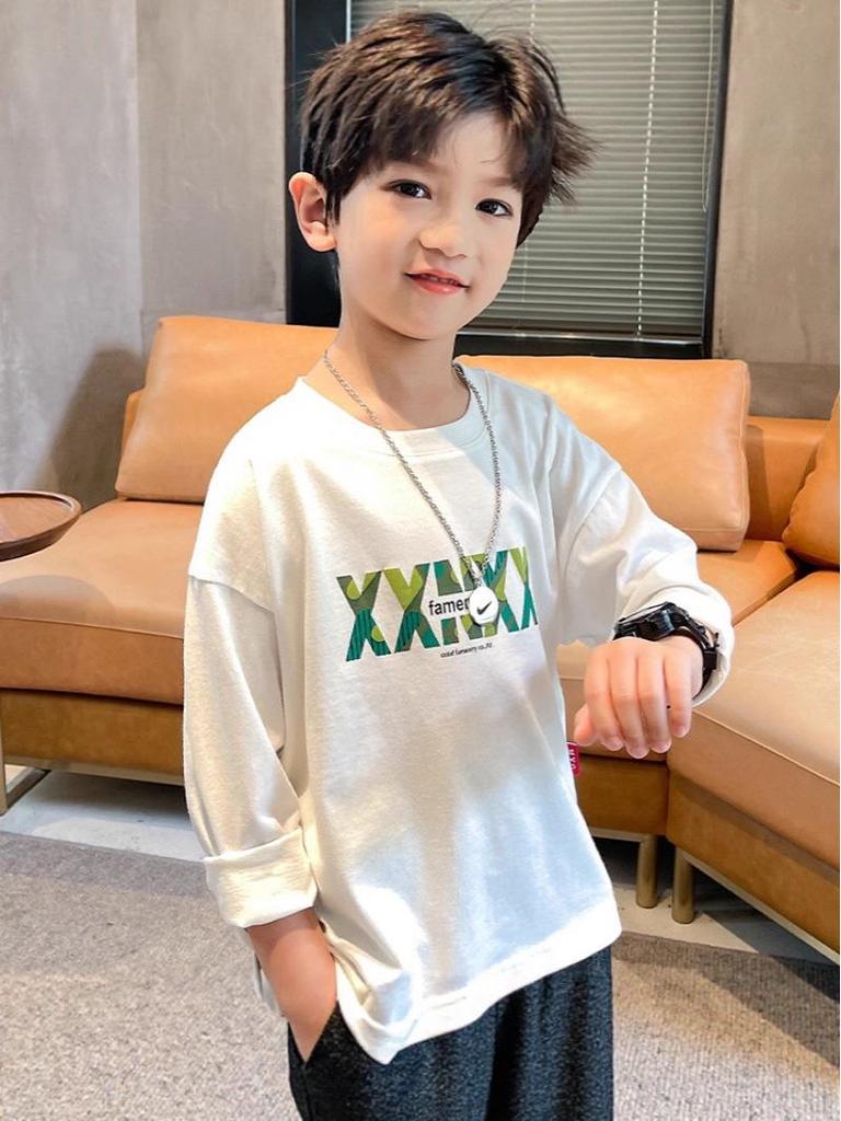 Kids' Pure Cotton Casual T-Shirt - Versatile Spring & Autumn Layer for Boys