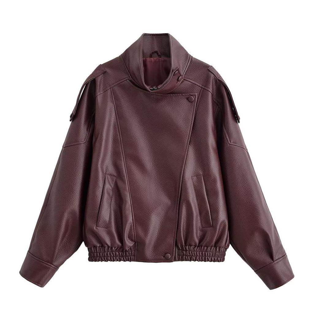 European and American style autumn and winter new fashion temperament women's clothing lychee pattern leather jacket