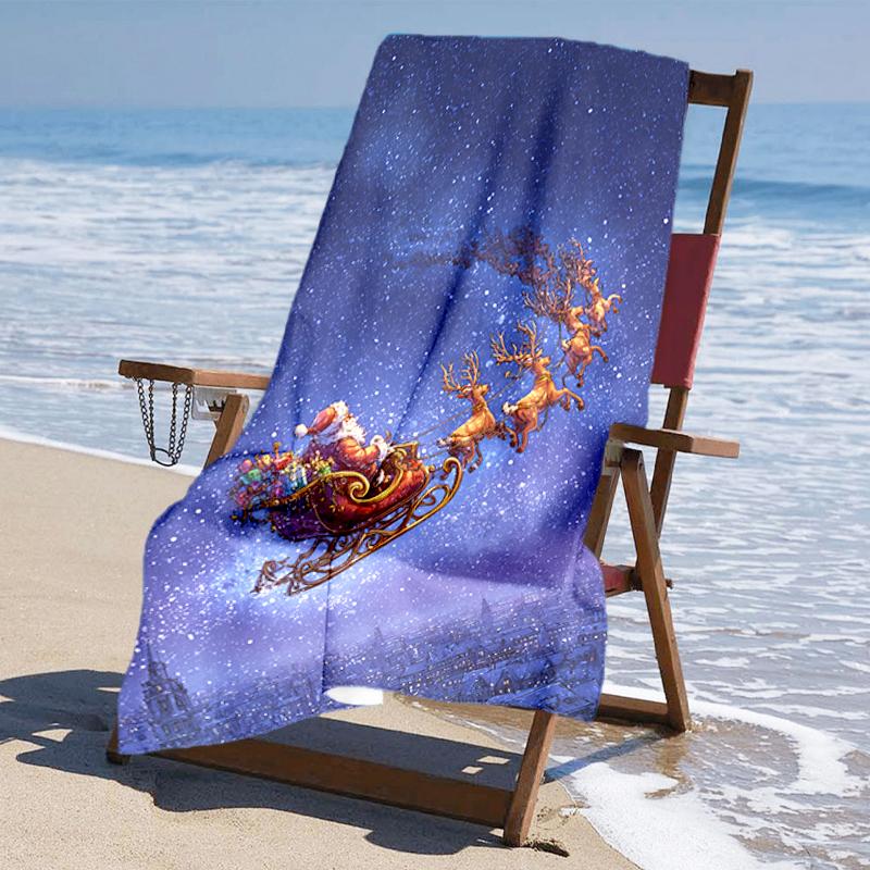 Ultra-Soft Beach Towel with Christmas Santa Claus Theme,Ideal for Pool - Camping, Diving - Perfect Travel Essential, Vibrant Beach Towel.