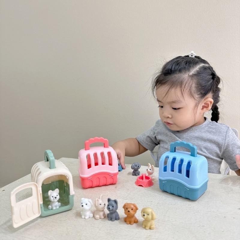 Realistic Pet Raise Set for Kids Pet Grooming Toy Mood Appease Child Dog Raise Toy with Carriers Educational Dollhouse