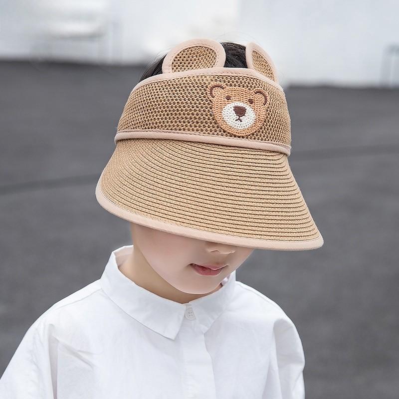 Summer Breathable Kid Sun Hat Wide Brim Cartoon Bear Sunshade Outdoor Activities