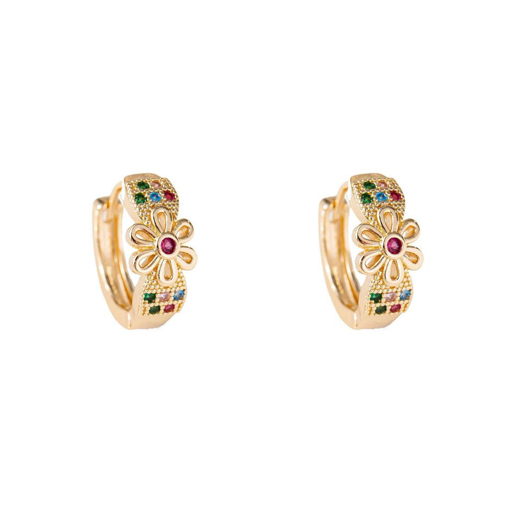 Colorful Zirconia Daisy Stud & Ear Clip Set: Women's Sunflower Earrings