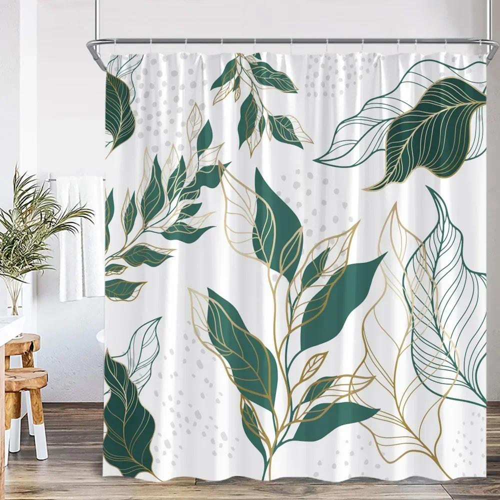 Nordic Modern Shower Curtain Tropical Leaves Monstera Shower Curtain Forest Green Leaves Plants Bathroom Decoration