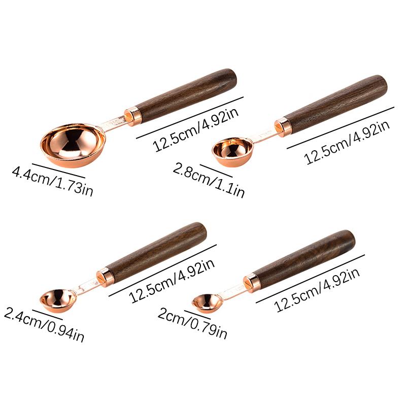4Pcs Stainless Steel Wooden Handle Measuring Cups Spoons Baking Tools Coffee Bartending Scale Kitchen Accessories Set