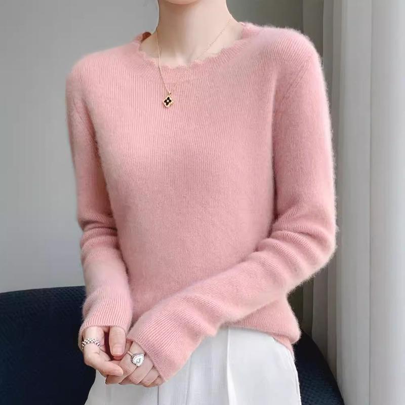 Fashion Lace Crew Neck Bottom Shirt Women's Autumn and Winter New Skinny Inner Long Sleeve Knitted Sweater Pullover Top