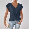 Women's V Neck Rolled Cap Sleeve T Shirt Front Twist Knot Solid Color Elegant Summer Blouse