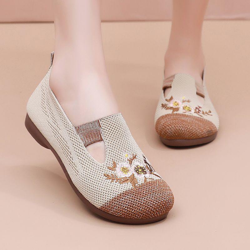 Komfortable strikkede flate sko for kvinner, barfotsko, slip-on joggesko, loafers for kvinner, pustende, ultralette flate sko for kvinner.