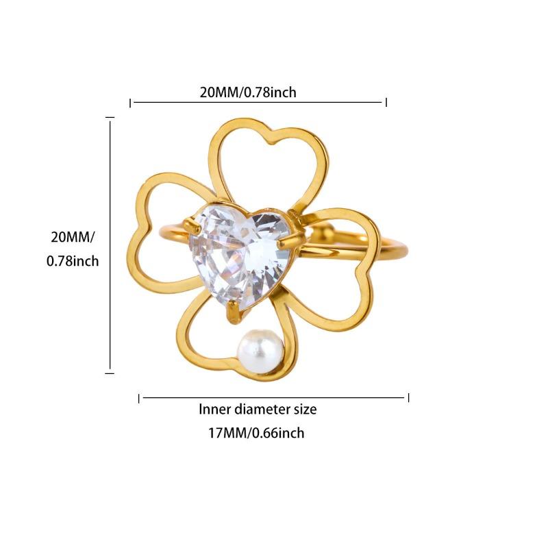 Light luxury zircon pearl heart-shaped ring women's opening adjustable temperament high-end k gold exquisite ring new