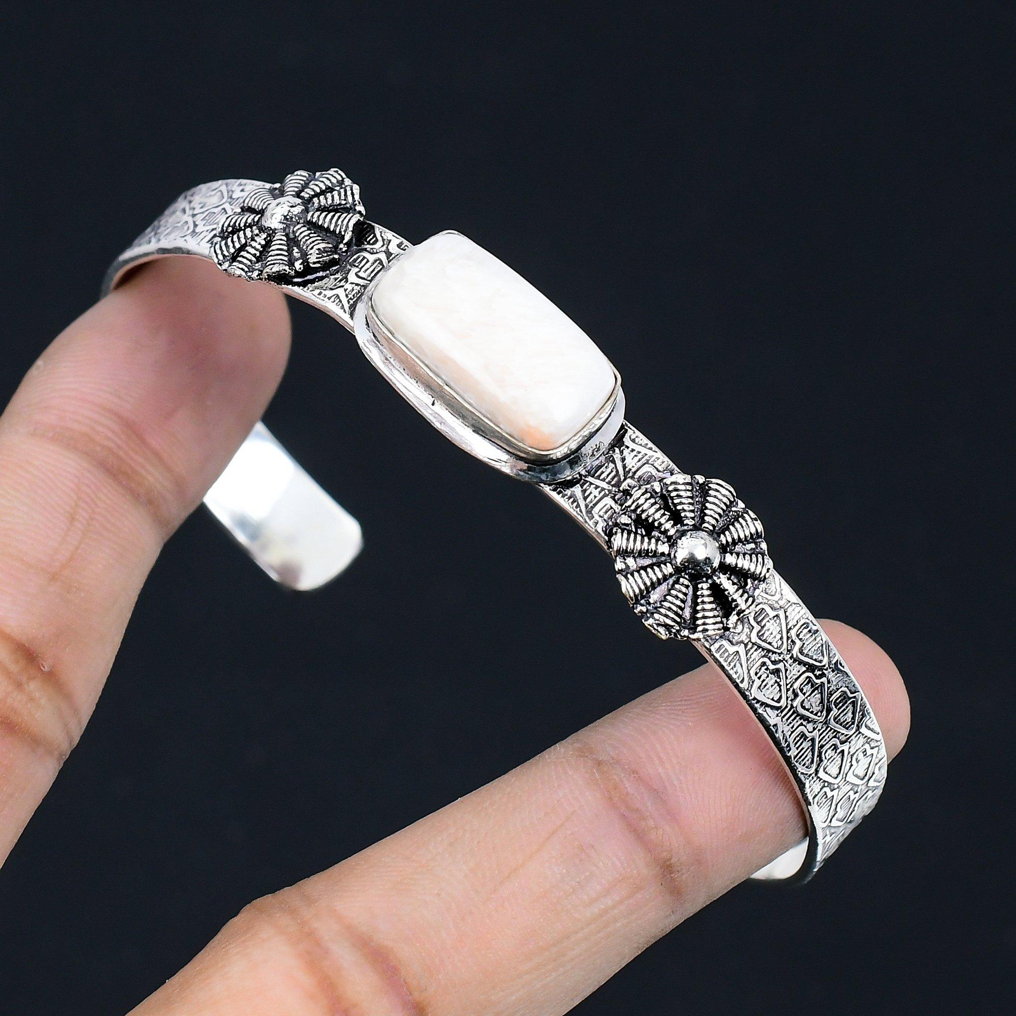 

Sisters Day Sale 925 Silver Radiant Scolecite Stone Engagement Birthday Bangle Adjustable