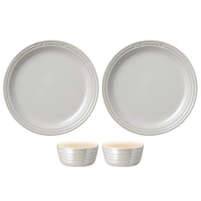 Le Creuset Round Plate Set White Luster 19cm Ramekin 4-piece Heat Resistant Cold Microwave Oven Dishwasher Safe Wedding Gift Anniversary Bridal Favor