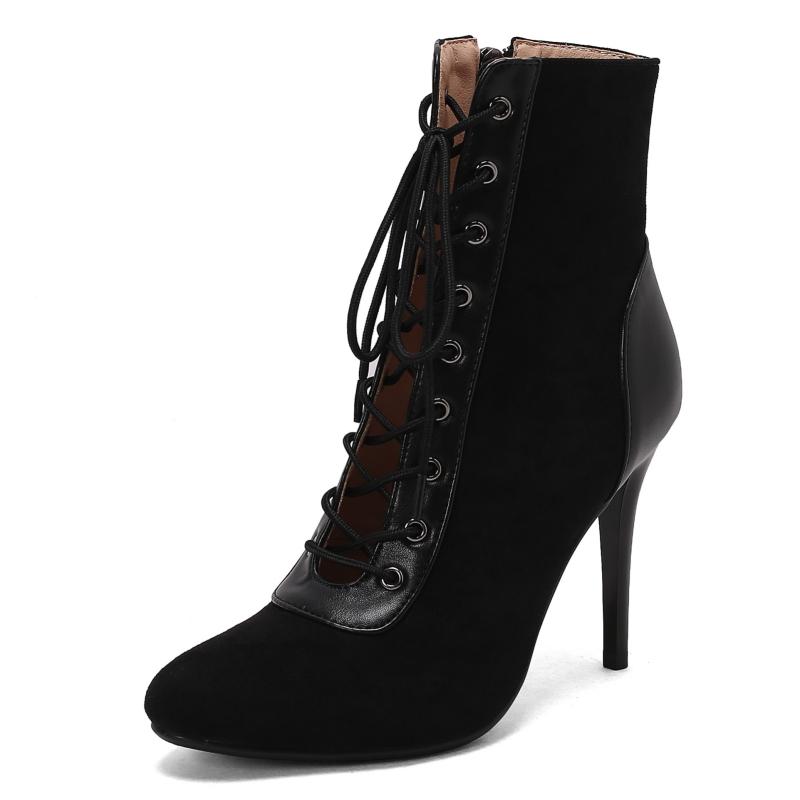 

Черные женские ботильоны на высоком каблуке 2024 весна, туфли-лодочки на шнуровке, обувь для вечеринок, джазовых танцев, черные, красные, замшевые, женские, большого размера, элегантные 41