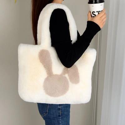 New Autumn and Winter Large-capacity Tote Bag Ins Fluff Bag Cute Cartoon Handbag Plush Shoulder Bag Women's Bag