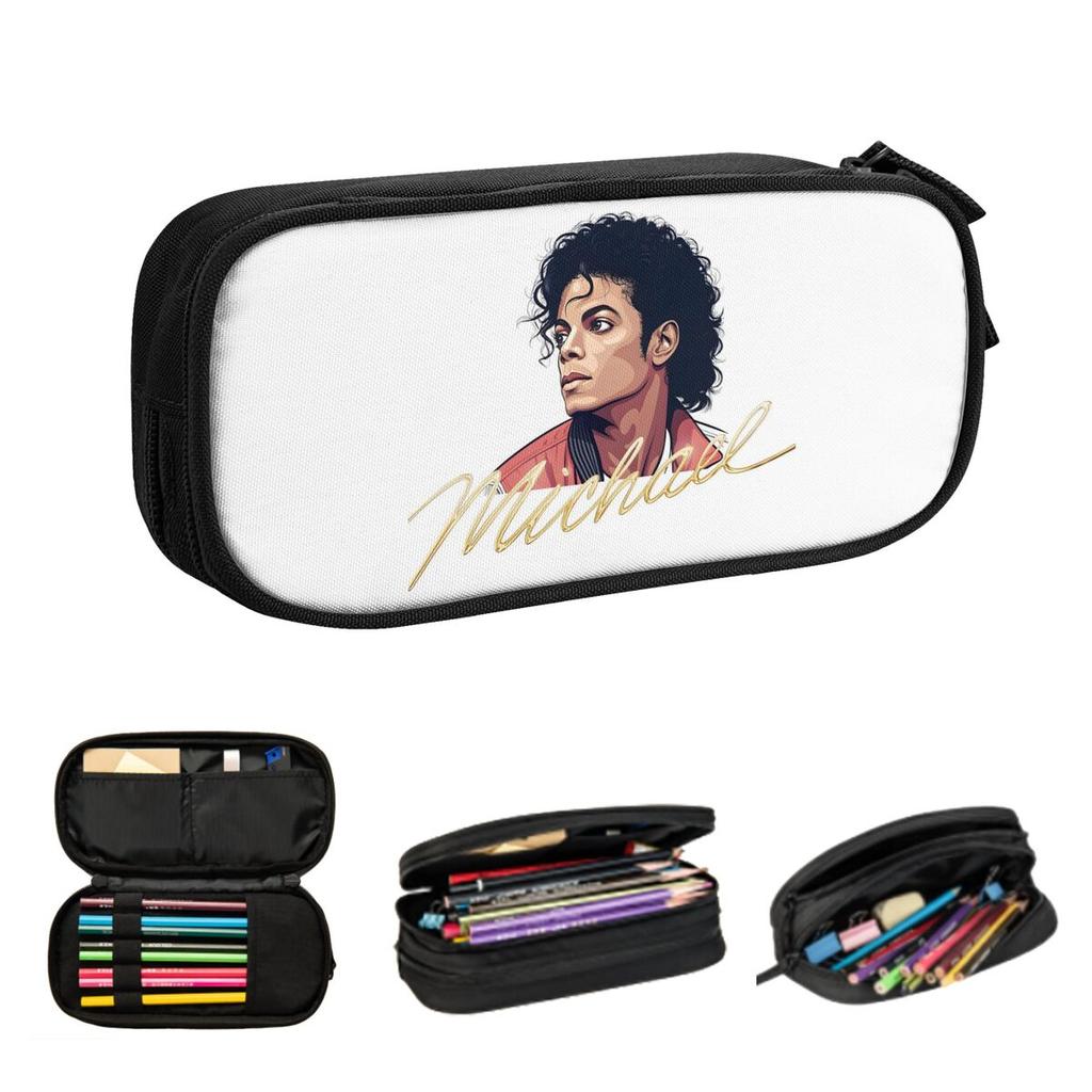 Michael Jackson Fan Tribute Design Pencil Cases for Student School Pen Box Pencil Bag Large Capacity Pencil Pouch