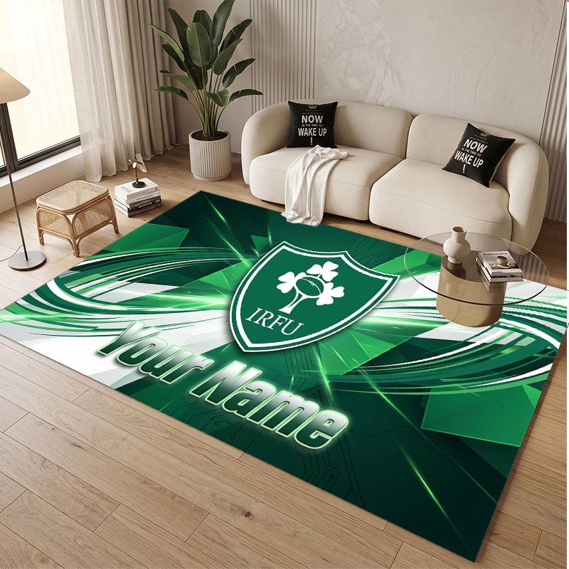 Custom Rug Ireland Rugby Pattern Print Name Text Soft Non‑Slip Floor Carpet for Home Indoor Decoration