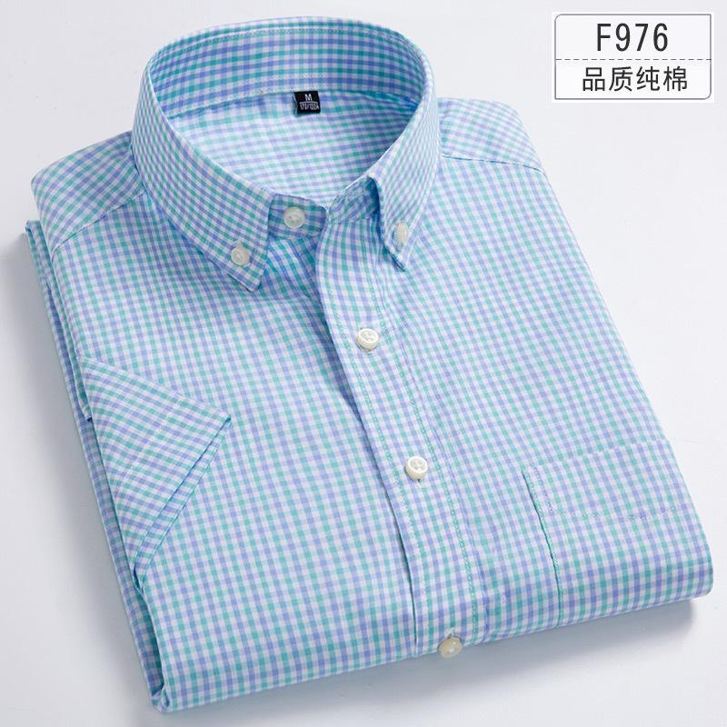 Summer Pure Cotton Men's Plaid Short-sleeved Shirt Casual Business Cotton Half-sleeved Young and Middle-aged Shirt