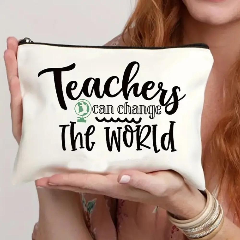 Linen Teacher‘s Day Gifts with Zipper Lightweight Stationery Storage Bag Portable Multi-functional Makeup Bag Teacher Pencil