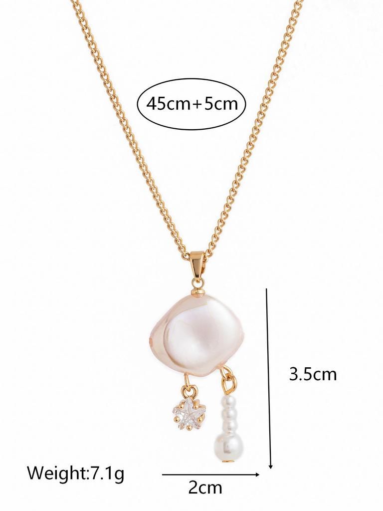 Dopamine Cloud Necklace Imitation Pearl Moon Star Pendant with Diamond and Gold Plating