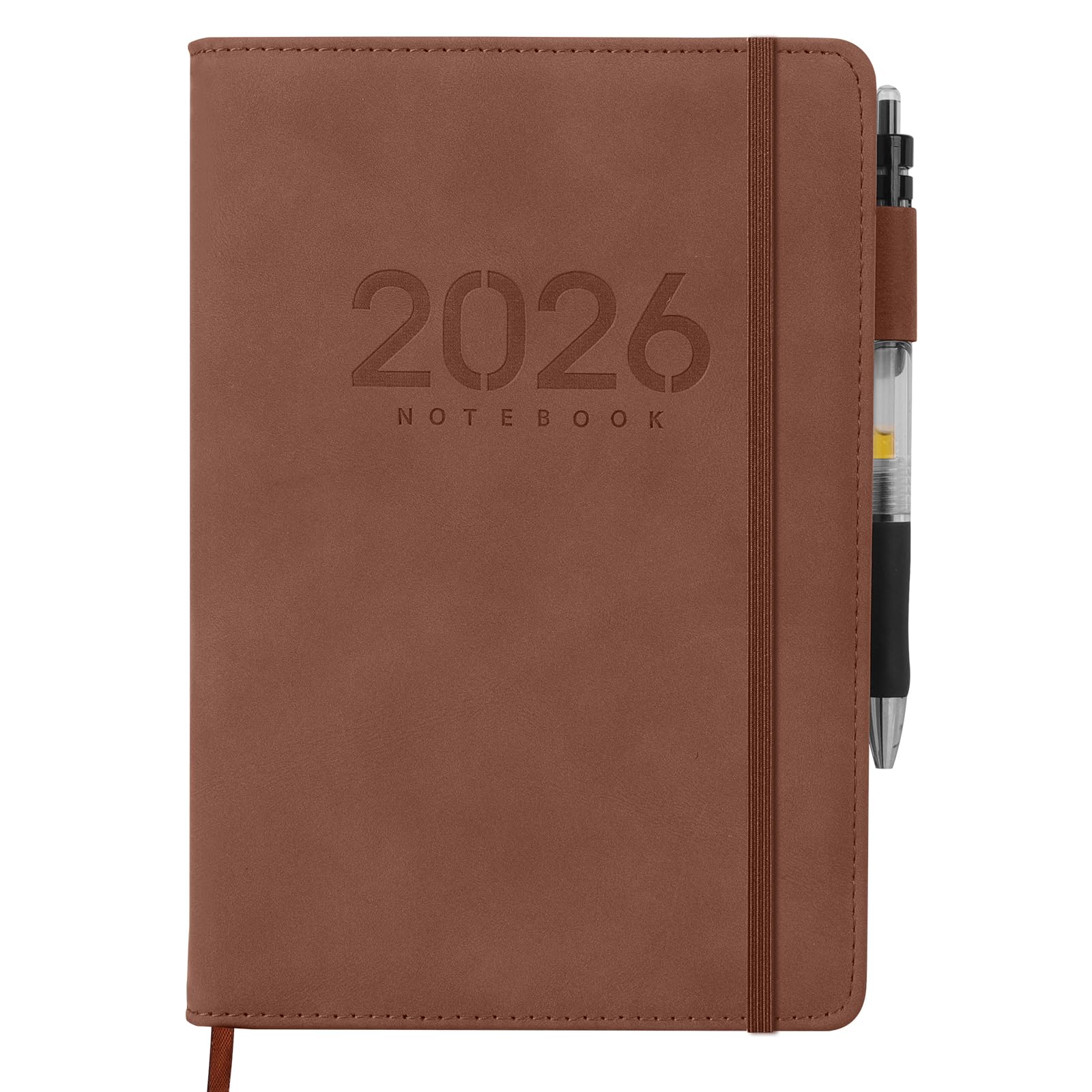 

2026 A5 Weekly Diary 400 Pages Side Pen Holder Elastic Band Classification Search Page Bookmark Multifunctional Inner Pages Monthly Plan Daily Memo
