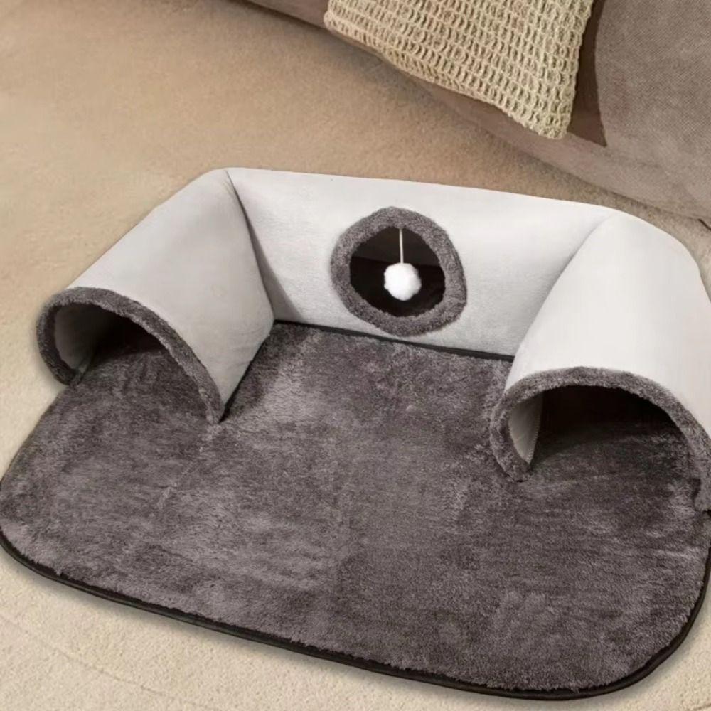 U-shaped Cat Tunnel Bed Removable Washable Play Mat Warm Cat House  Pet Interactive