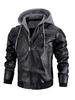 Herr Retro Svart Huvförsedd Motorcykeljacka med Blixtlåsfickor