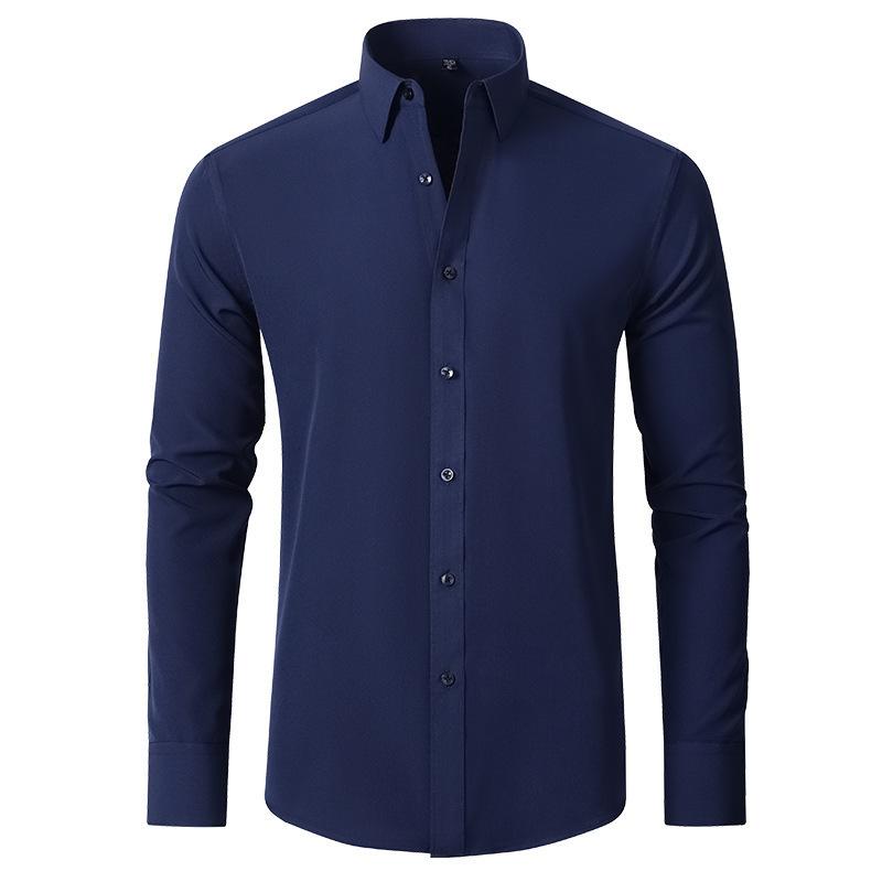 Men's Slim Fit Stretch Shirt, Simple Business Style, Lightweight Casual Long Sleeve