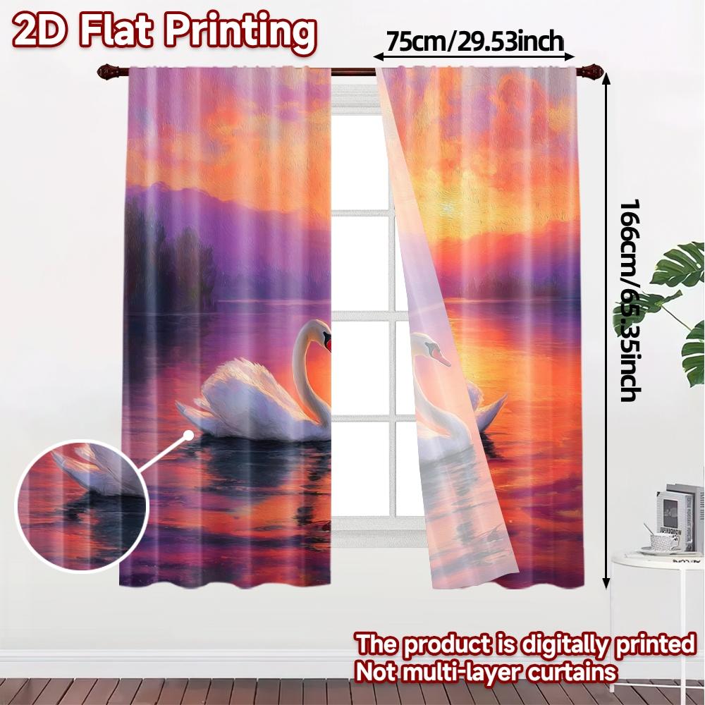 2pcs   2D FLAT PRINTING Curtains (Without Rod) SwanHarmony Popular Curtains Digital Printed Durable 100% Polyester Fabric
