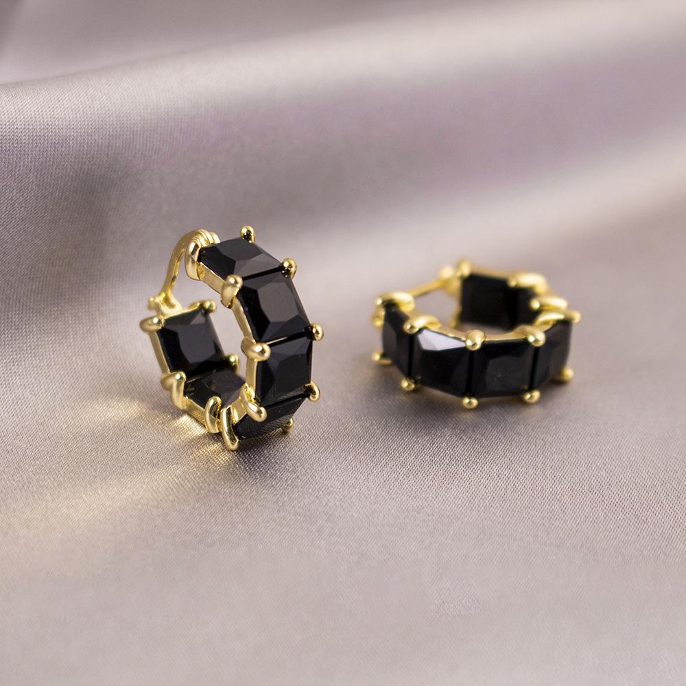 Elegant Gold-Plated Black Zircon Stud Earrings - Niche Design for a Luxurious Fashion Statement