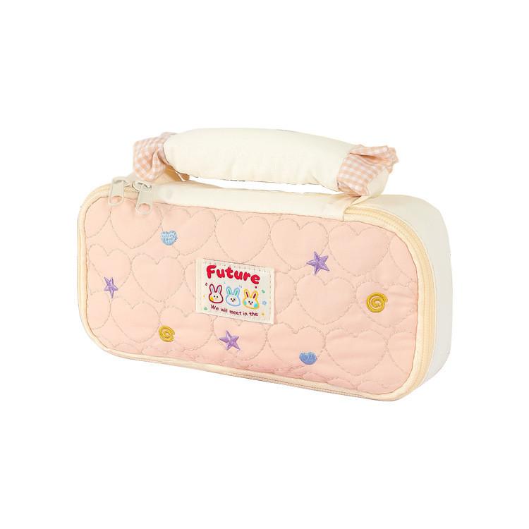 Cute Bunny Dot Pattern Pencil Case With Large Capacity For School And Office Storage