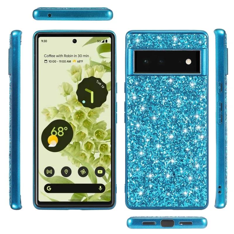 Glitzerhülle für Google Pixel 7 Pro 6 8 Silikon-Stoßfänger Stoßfest Hartplastik Beschichtet Handyhülle für Pixel 8 Pixel 7