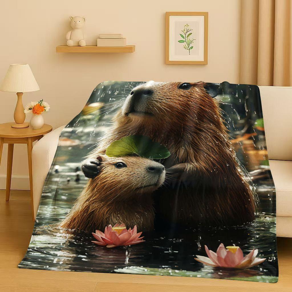 Kawaii Capybara Cartoon Flannel Blanket,Ultra Soft Warm Plush Throw for Home Bedroom Bed Sofa Cover Office Travel Camping Gift
