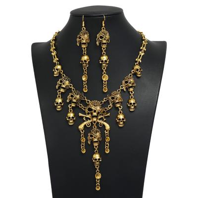 Vintage Goth Punk Skeleton Skull Statement Necklace Earrings for Men Women Party Accessories