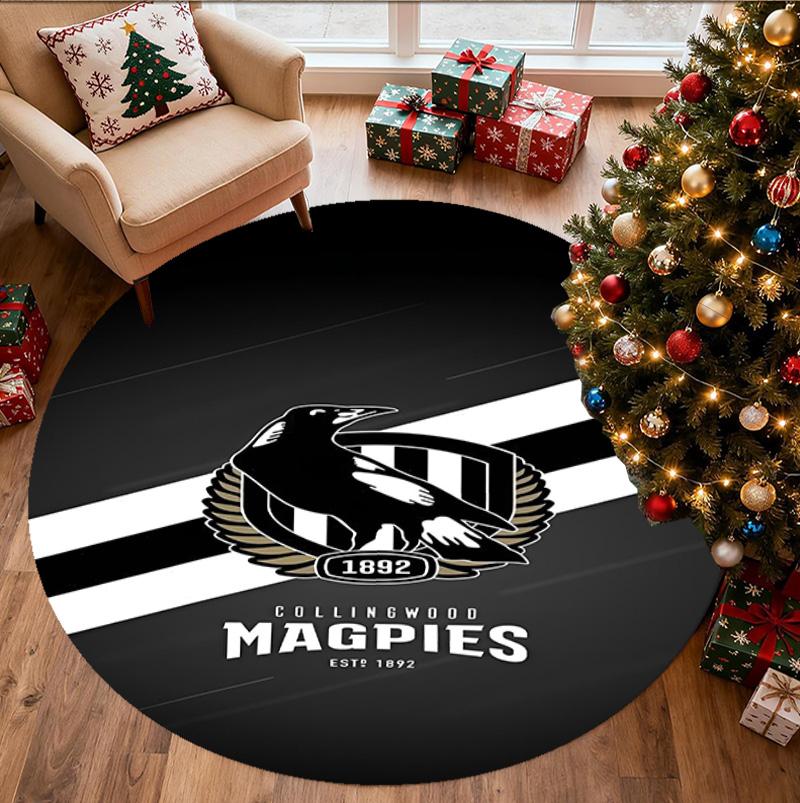 Collingwood Magpies Pattern Round Rug, Indoor/Outdoor Mat, for Picnic, Gameroom, Bedroom, Office, Living Room, Home Decor Carpet, Birthday Gift