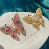 Gold-plated Copper Butterfly Brooch with Zirconia and 9-10mm Pearl Setting