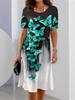 Vintage Floral Print Summer Dress for Women Long Sleeve Comfortable Knee Length Casual Dress with Pockets O Neck