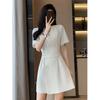 Summer New Office Lady Elegant Fashion Waist Dress Femme Short Sleeve Temperament Solid Robe Vestidos De Fiesta Women's Clothing