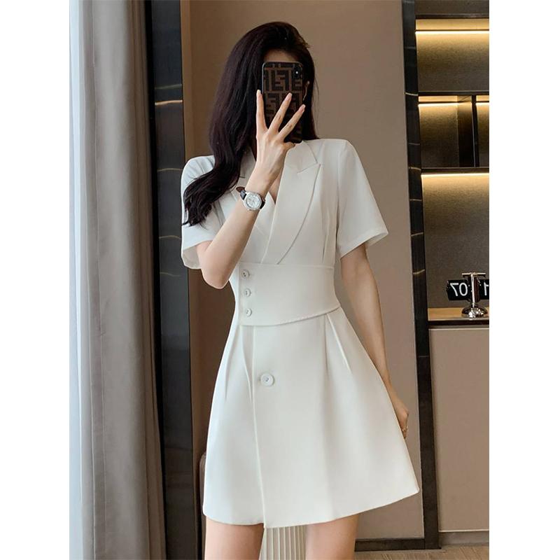 Summer New Office Lady Elegant Fashion Waist Dress Femme Short Sleeve Temperament Solid Robe Vestidos De Fiesta Women's Clothing