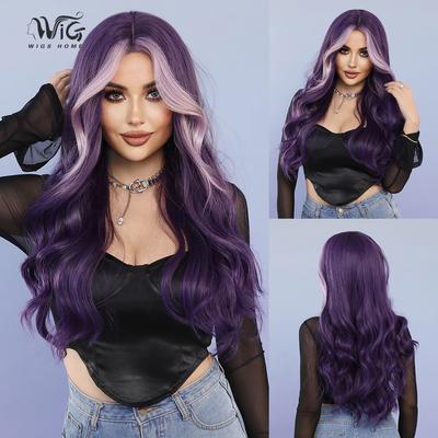 Women's Simulation Wig 70cm Hair Purple Wig Long Curly Wig Full Headgear Rose Hair Net Headdress Beauty Decoration Wig