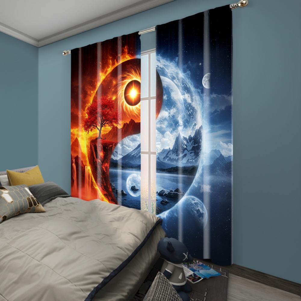 2pc, Curtains Yin and Yang Polyester,Without Electricity Festive Holiday Suitable for Holiday Parties, Home Decor