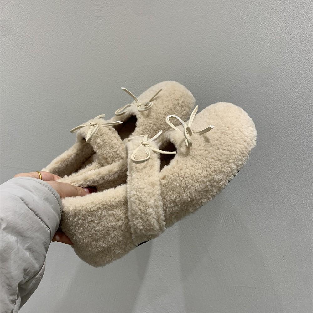 Inner Height Increase 4CM Autumn and Winter with Skirt Warm and Velvet Mary Jane Shoes Fluffy Shoes Soft Sole Single Shoes Women's Shoes French Shoes