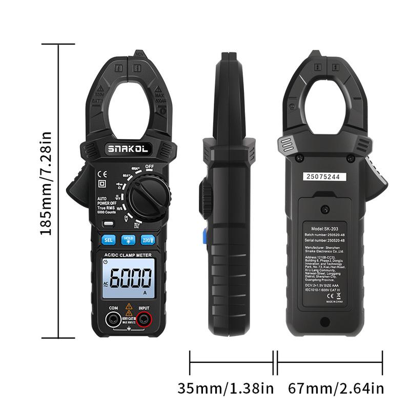 Digital Clamp Multimeter SNAKOL 600A AC/DC Current Voltage Meter Diode NCV Voltage Detection Professional Electrician Tools