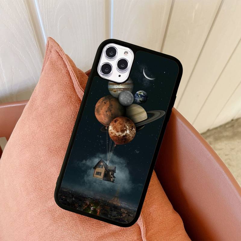 Himmel Weltraum Planet Mond Sterne Handyhülle Silikon PC+TPU Hülle für iPhone 11 12 13 Pro Max 8 7 6 Plus X SE XR Hart Fundas