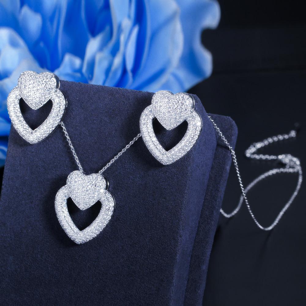 Sada náušnic CMM Romantic Double Heart Cubic Zirconia náhrdelník