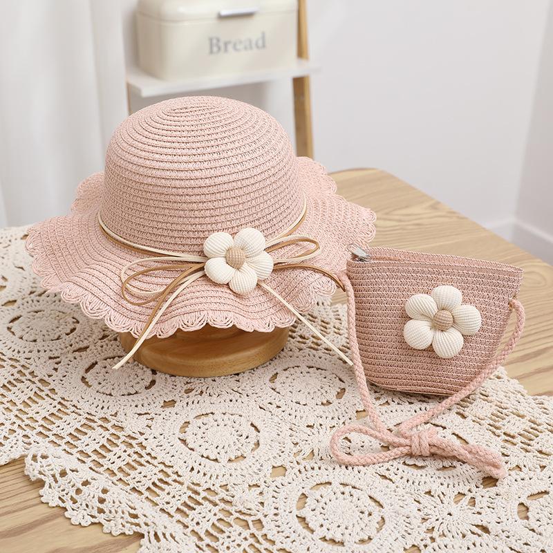 Kinderhut für Mädchen 2-7 Jahre Stroh Kinder Sonnenschutzkappe Tasche Sommer Baby Reise Sonnenschutz Strandhut Sonnen Fischerhut Modischer Stil