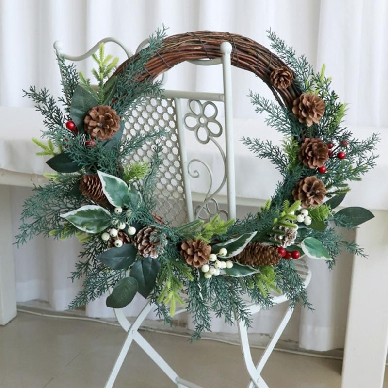 Artificial Wreath Christmas Wreath with Pinecone Berries Decoration for Front Door Garden Yard Christmas Decorations