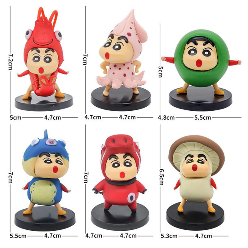 

6 шт./компл., карандаш Шин Чан, экшн-фигурка, серия еды, мультяшные японские фигурки Kawaii, ПВХ, коллекционные игрушки, подарки для детей 6pcs-no box