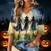 Women's V-Neck Halloween Print Lightweight Top for Spring and Summer