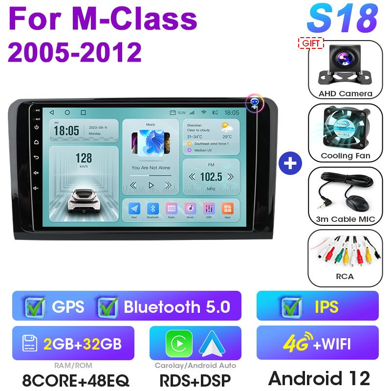 2 Din Android 12 Car Radio For Mercedes Benz M-Class W164 GL-Class X164 ML CarPlay Auto intelligent Systems Smart Autoradio