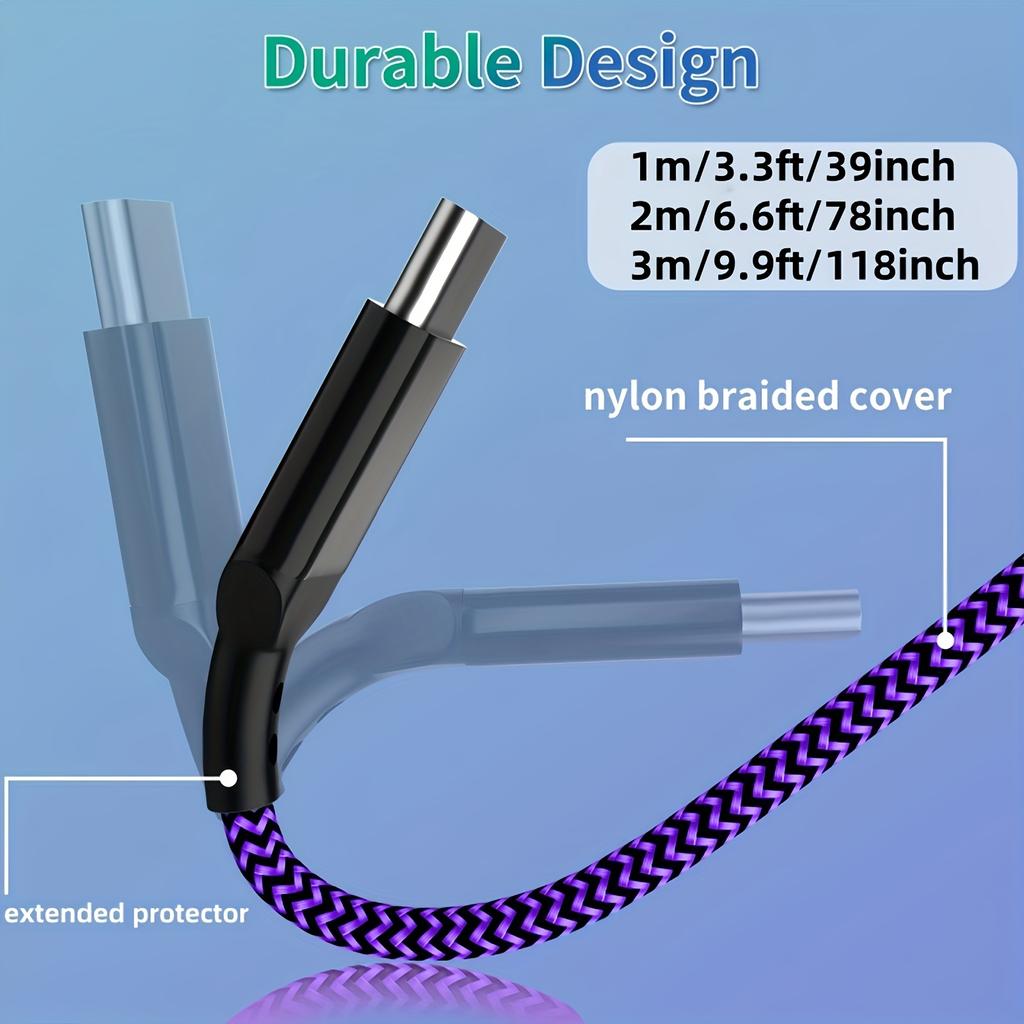 USB-C Nylon Braided Fast Charging Cable, Compatible With, Oneplus, Xiaomi, Features Data Sync Capability,