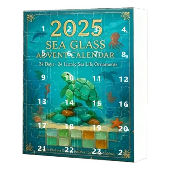 Ocean Life Advent Calendar 24-Day Christmas Countdown Calendar 2D Acrylic Ocean Life Decorations for Kids Adults Festive Gift