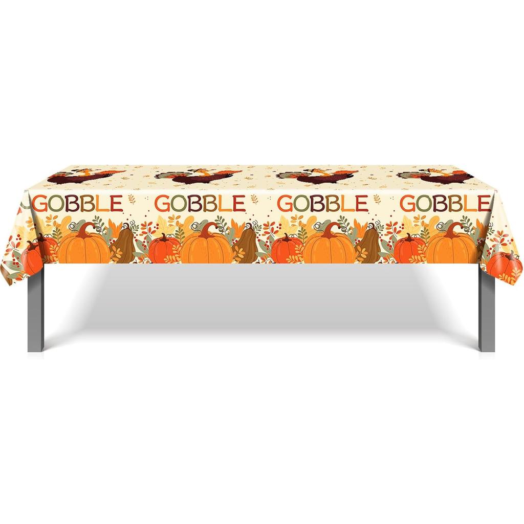 CC HOME 1Pc Thanksgiving Day Party Plastic Tablecloth 54 x 87 Inch Long Table Cover, Autumn Fall Pumpkin Turkey Party Tablecover for Thanksgiving